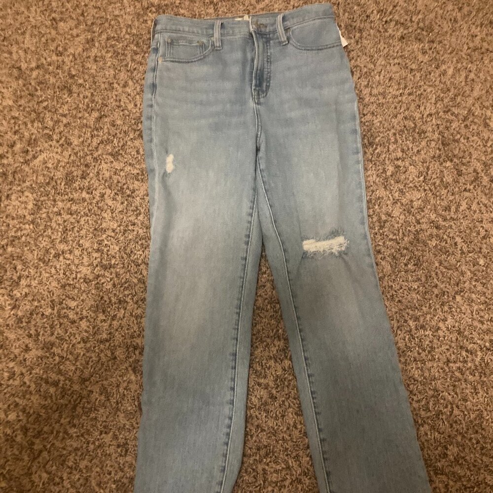 Madewell The Perfect Vintage Jean 24 Light Blue Denim Raw Hem Distressed Zip Fly